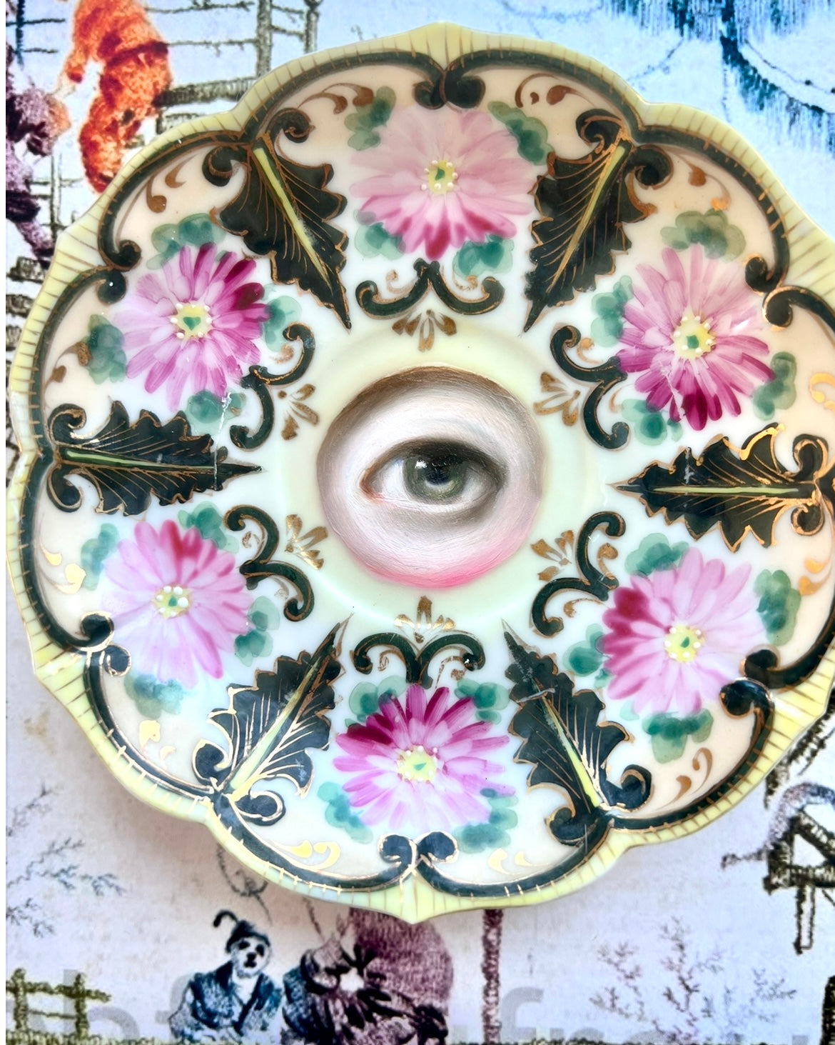 No. 2518 Lover's Eye Painting on an Antique Floral and Foliate Plate