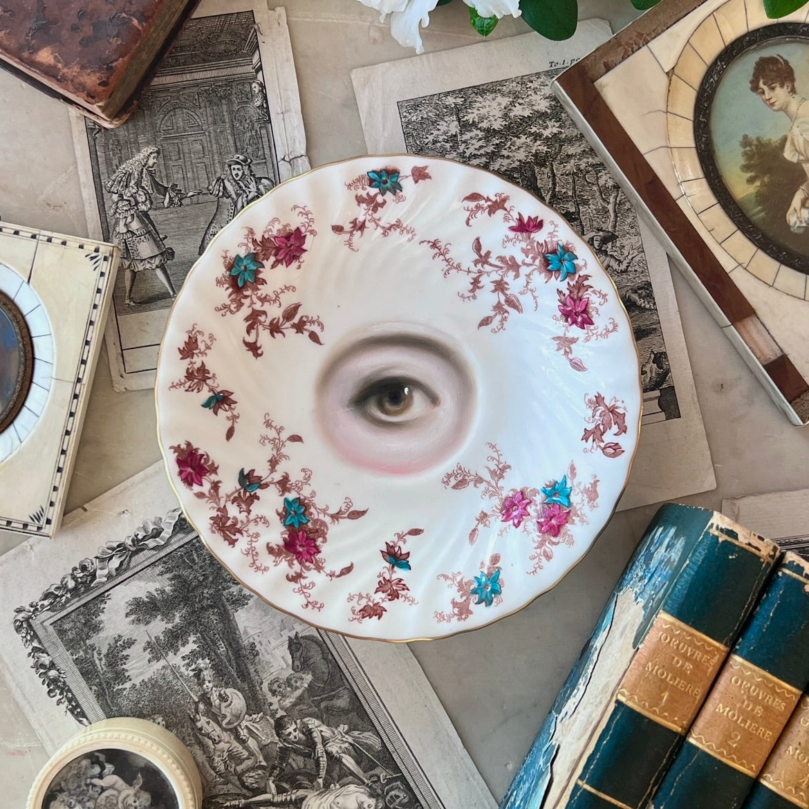 No. 3149 - Lover's Eye Painting on a Minton Plate with a Floral Design