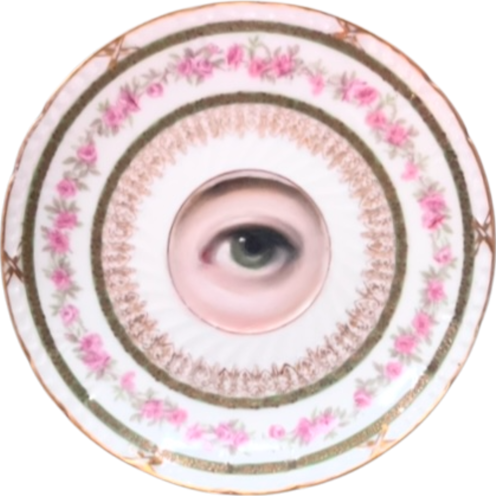 No. 2529 Lover's Eye Painting on a Mini Pink Roses French Limoges Plate