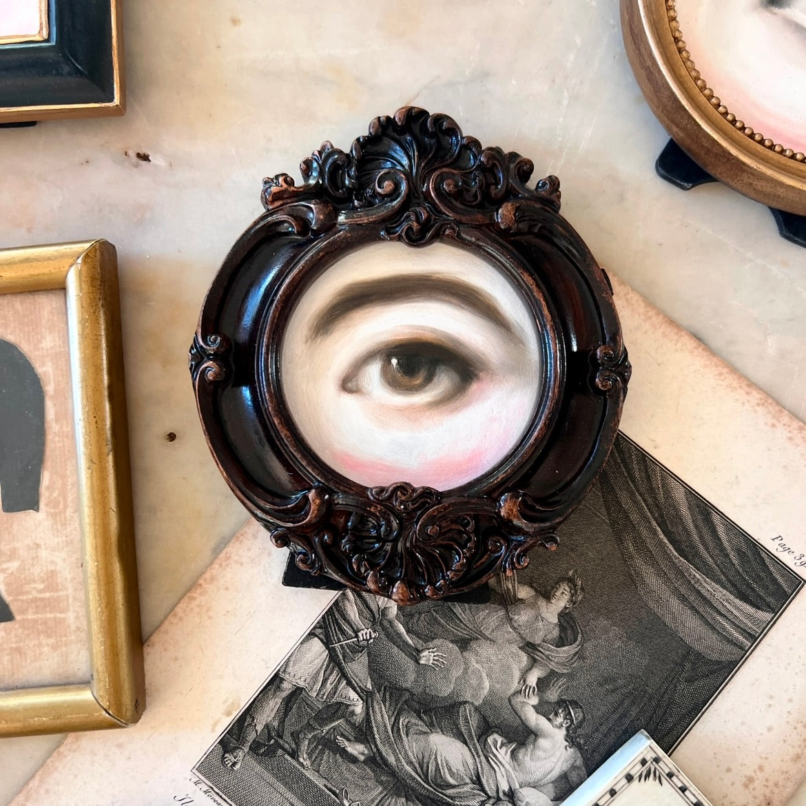 No. 2980 Lover's Eye Painting in an Ornate Brown Frame