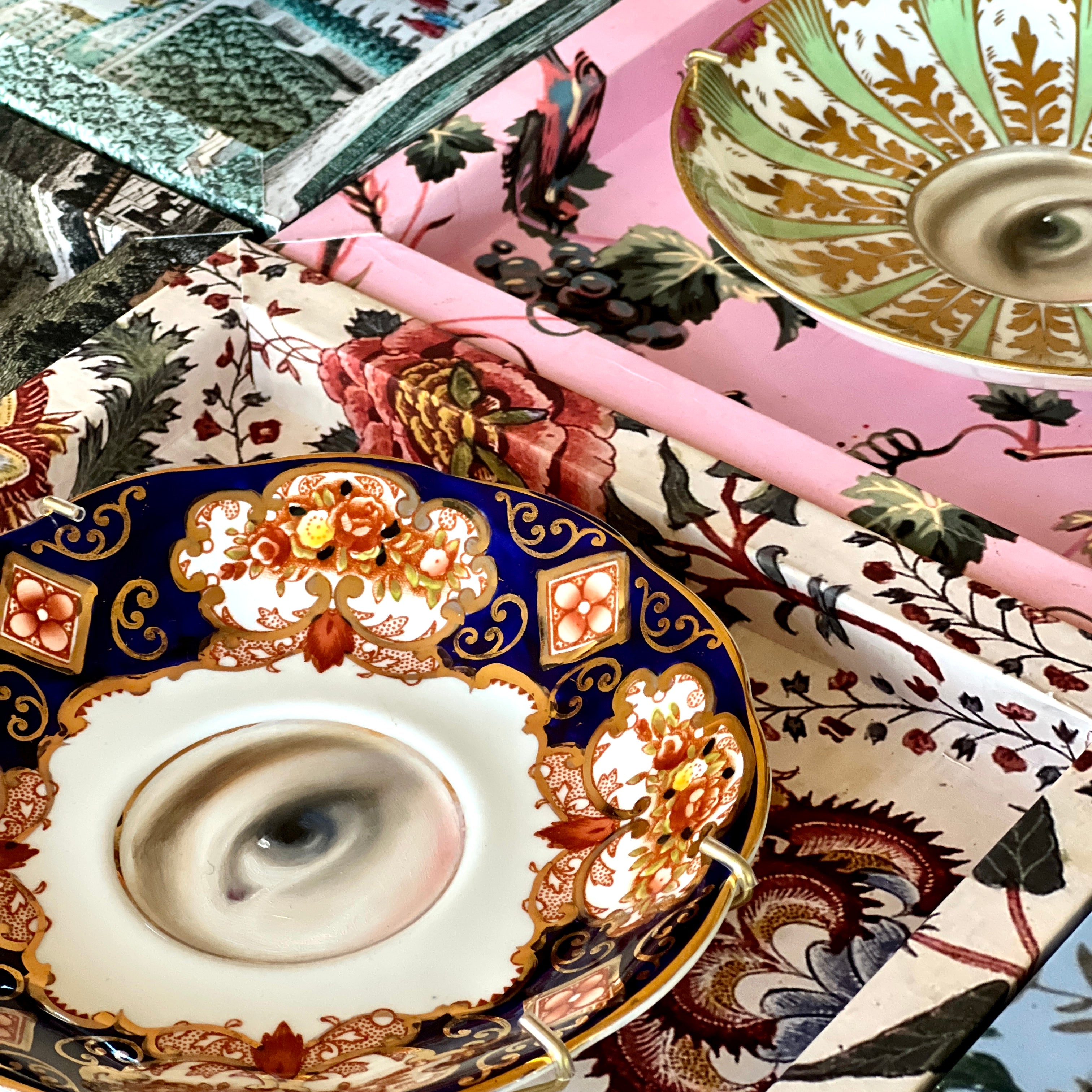 No. 3001 Lover's Eye Painting on an English Imari Plate