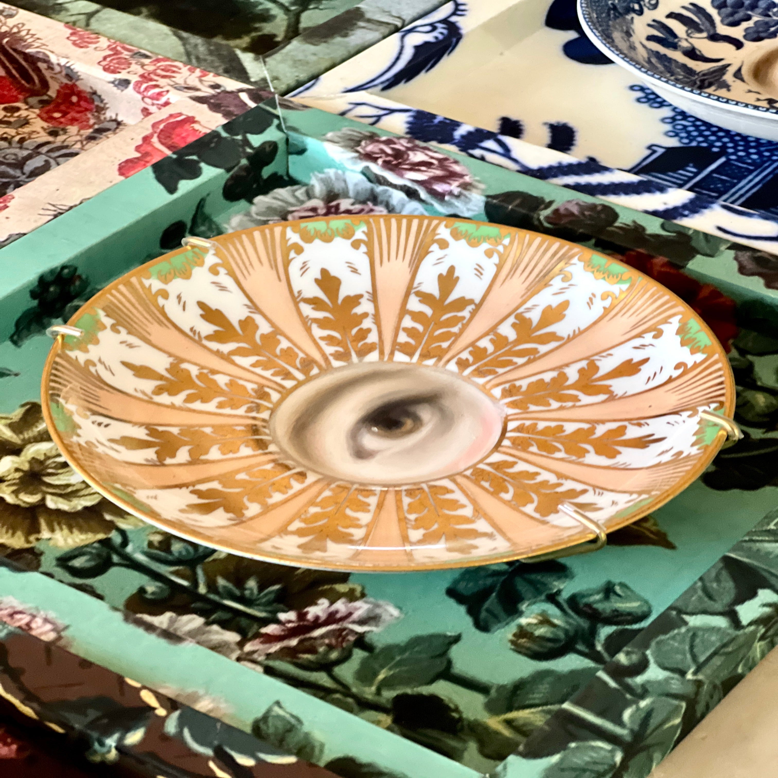 No. 2993 Lover's Eye Painting on an English Pastel Royal Chelsea Plate