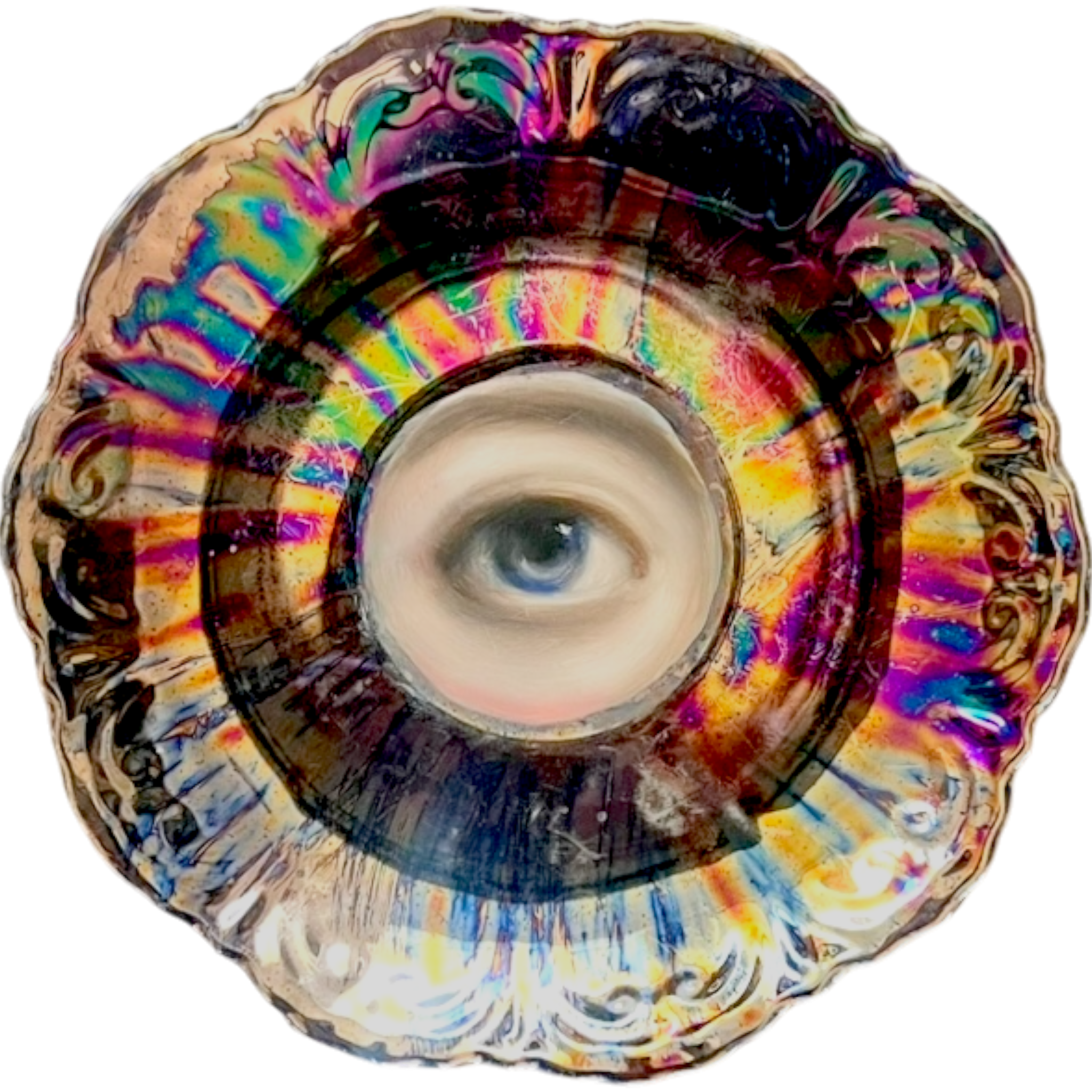 No. 2536 Lover's Eye Painting on a Mini Dark Iridescent Plate