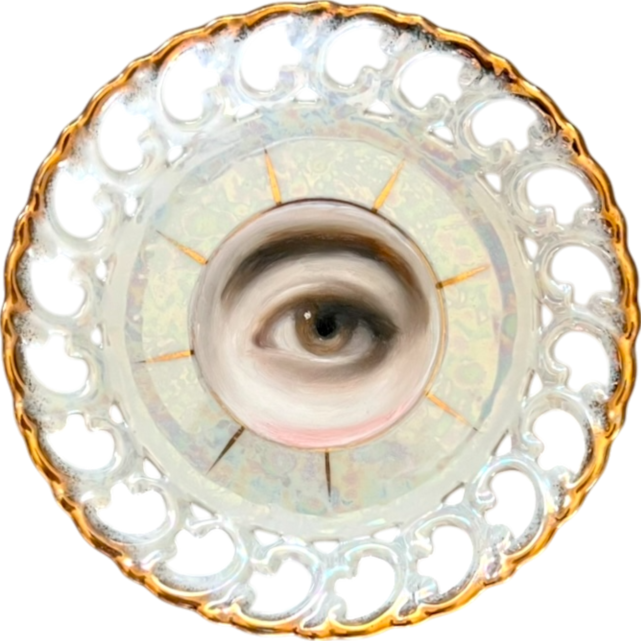 No. 2539 Lover's Eye Painting on a Pearlized Iridescent Plate