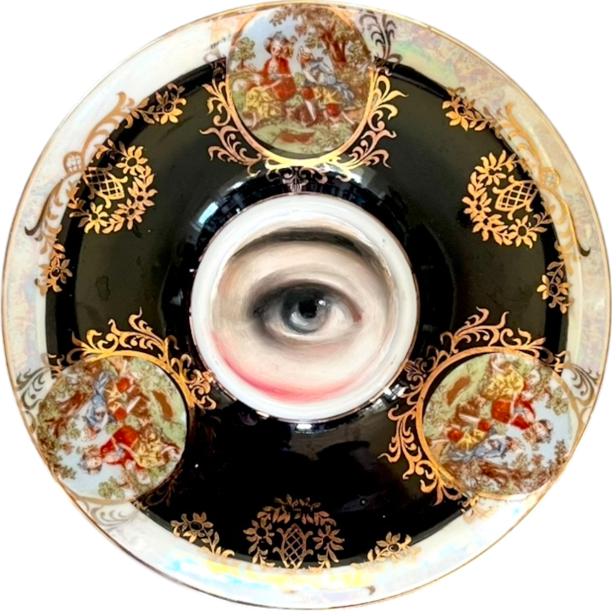 No. 2537 Lover's Eye Painting on a Courting Scene Plate with Iridescent Border