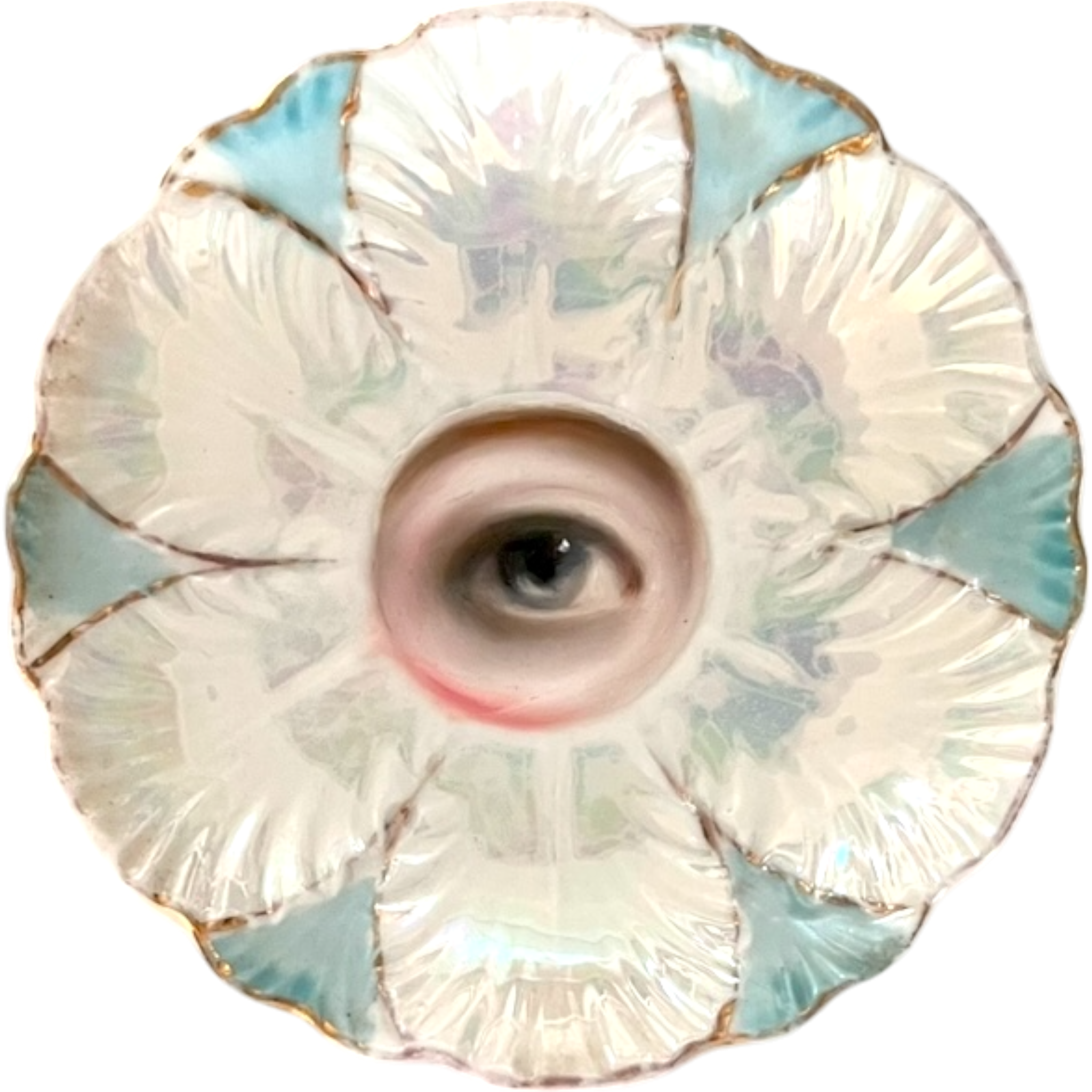 No. 2534 Lover's Eye Painting on a Mini Iridescent Flower Plate