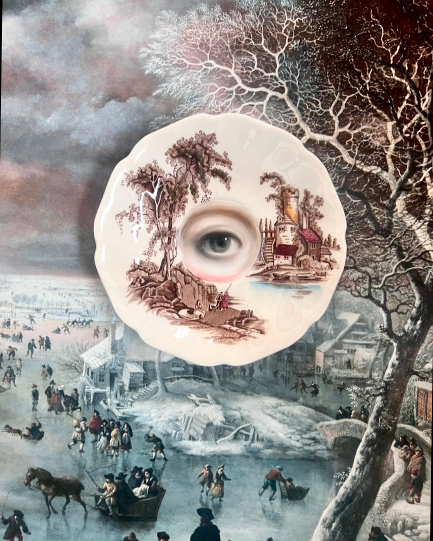 No. 2551 Lover's Eye Painting on an English Sepia Transferware Landscape Plate