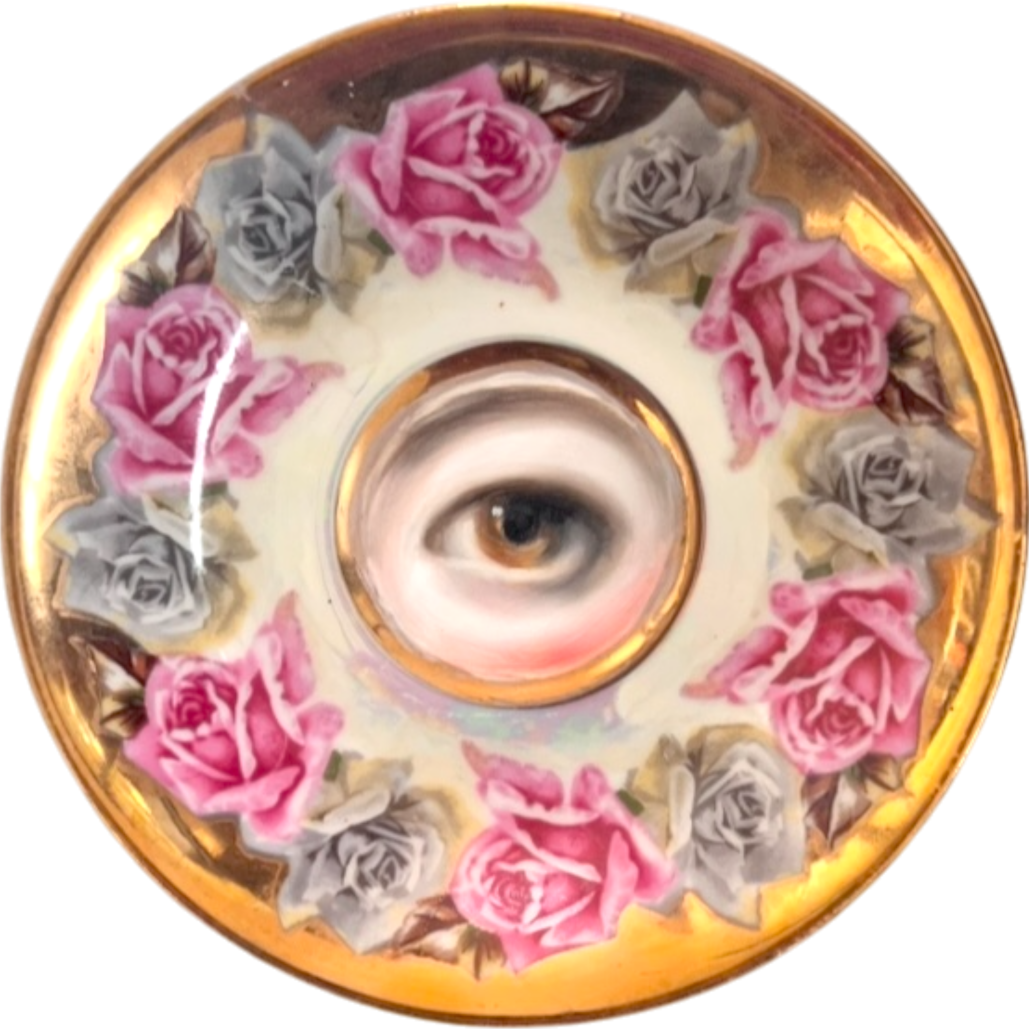 No. 2549 Lover's Eye Painting on a Gold Luster Plate with Roses