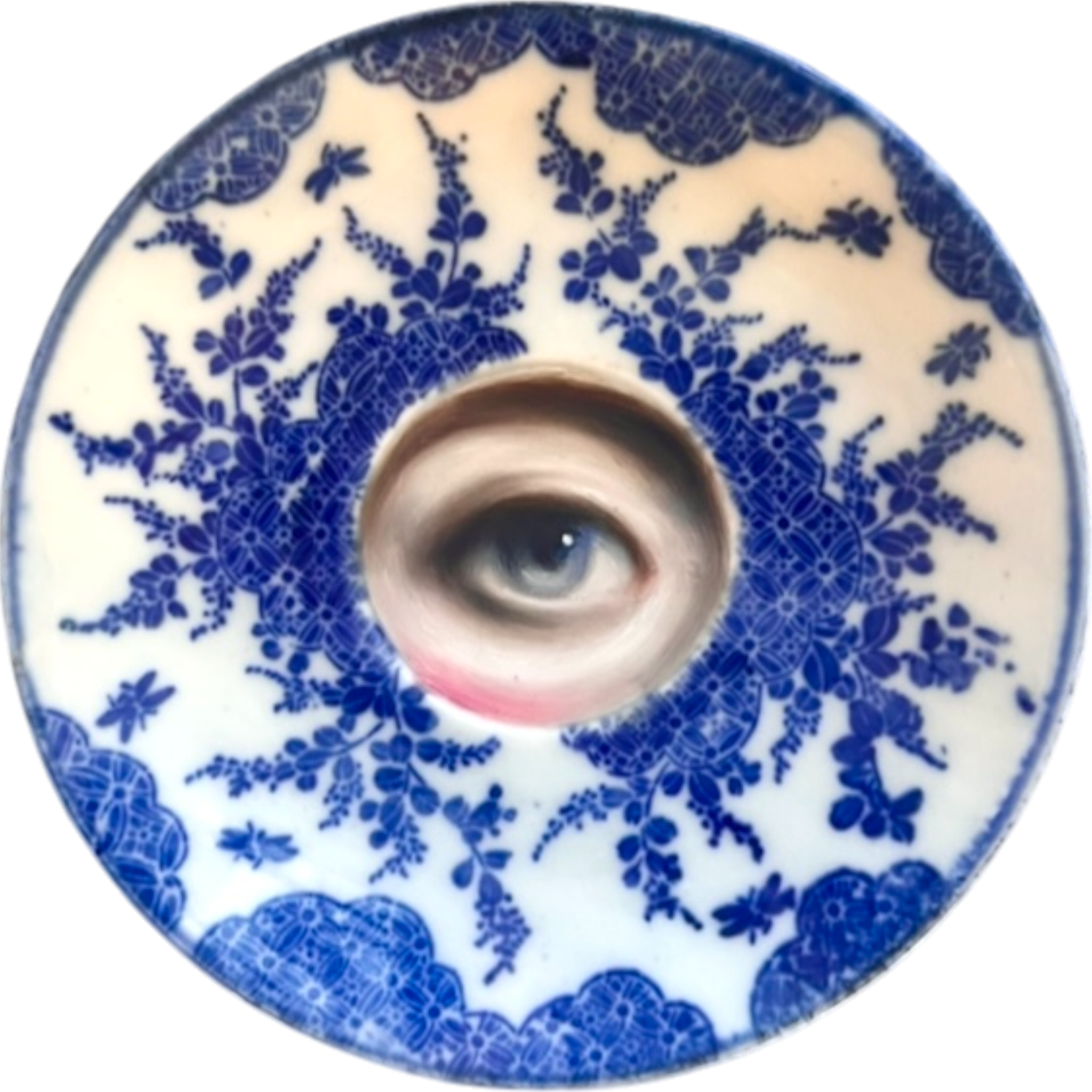 No. 2556 Lover's Eye Painting on a Blue and White Japanese Plate