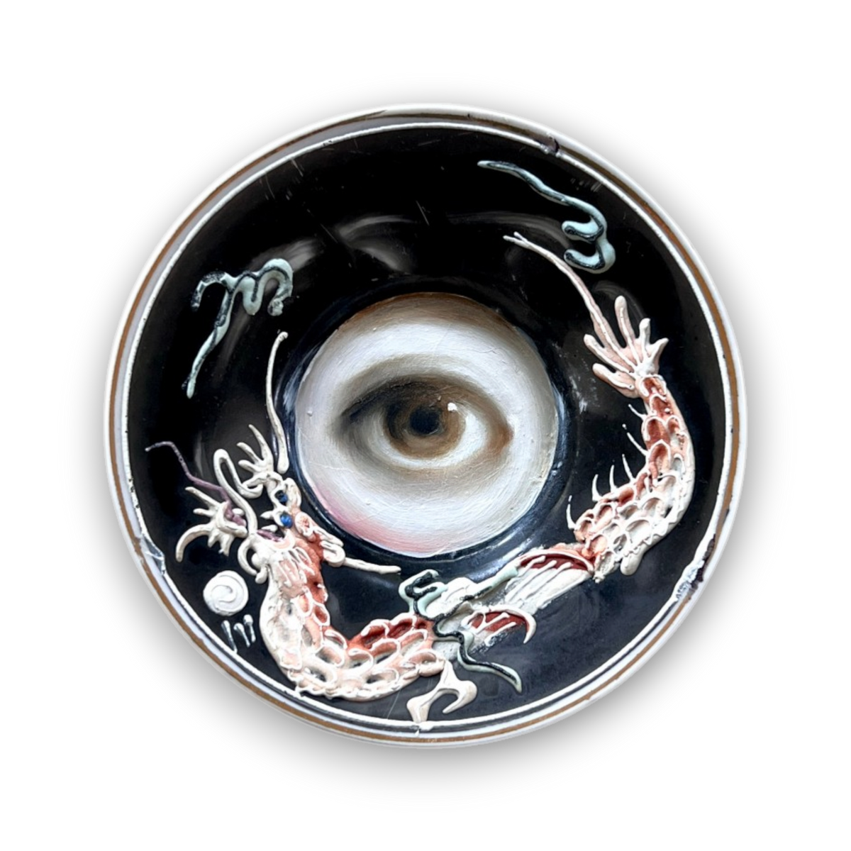 No. 3889 Lover’s Eye Painting on a Mini Black Dragonware Plate