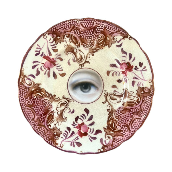 Lover's Eye Painting on an Antique Pink Lusterware Plate