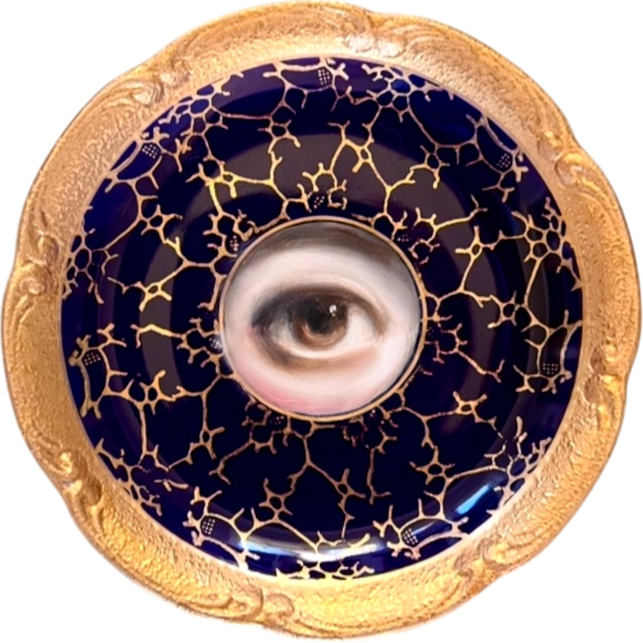 No. 2565 Lover's Eye Painting on a Mini Cobalt Blue Gilt Plate