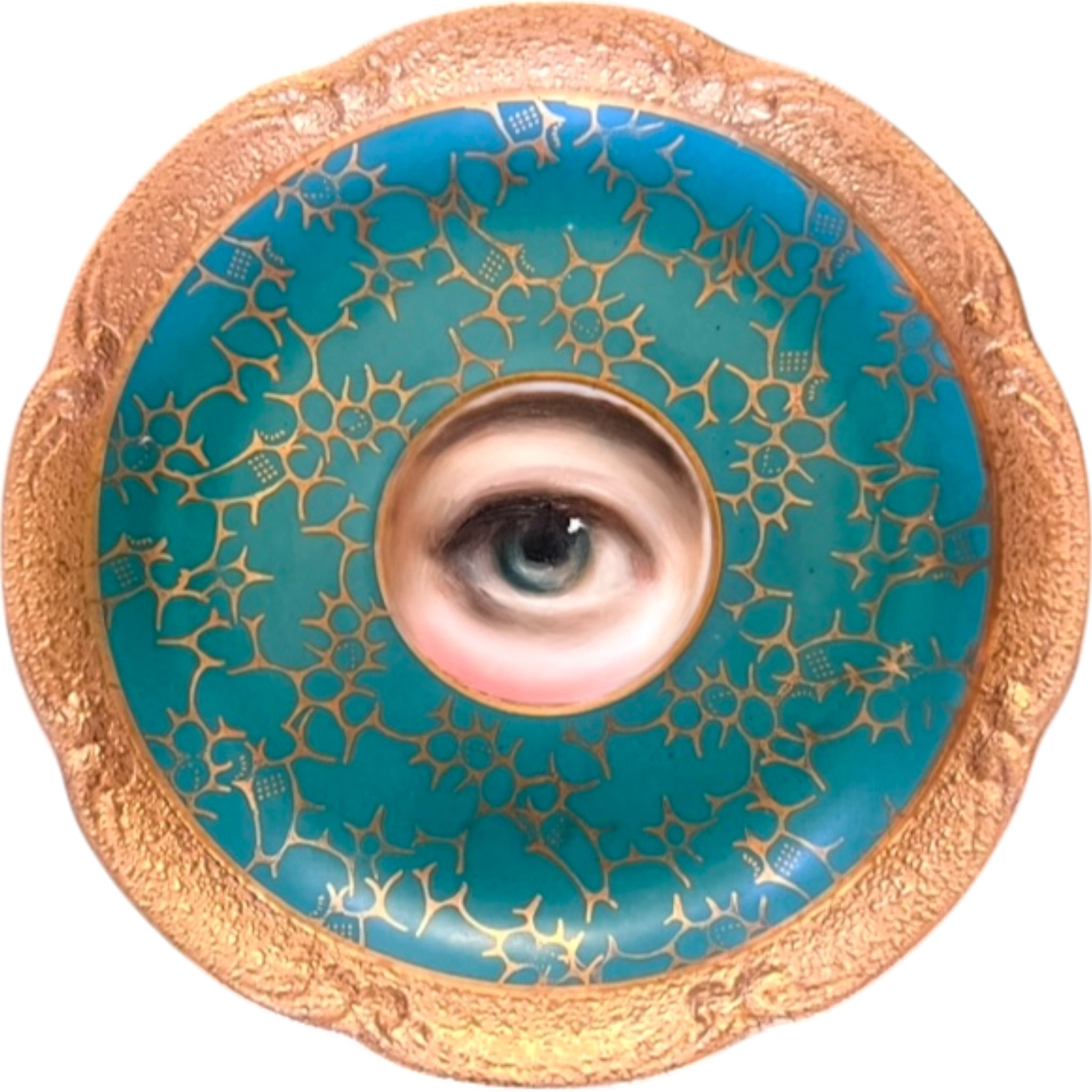 No. 2563 Lover's Eye Painting on a Mini Bavarian Turquoise Gilt Plate