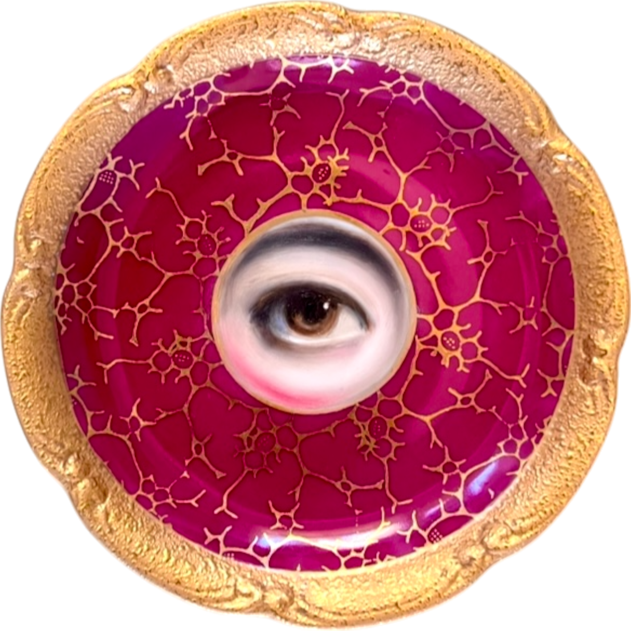 No. 2562 Lover's Eye Painting on a Mini Bavarian Deep Pink Gilt Plate