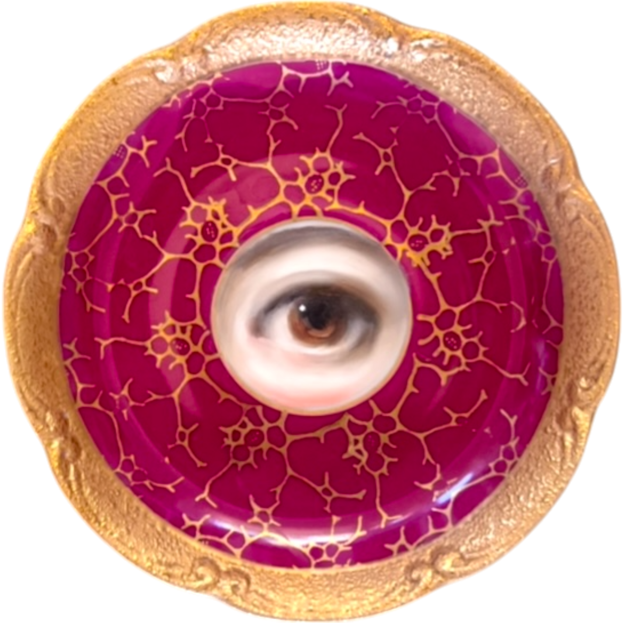 No. 2561 Lover's Eye Painting on a Mini Bavarian Deep Pink Gilt Plate