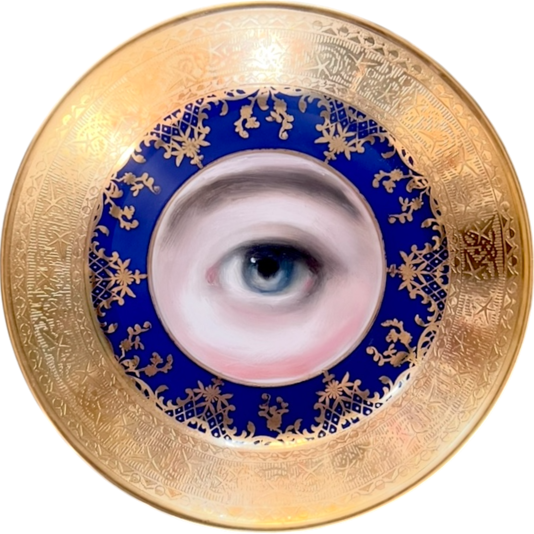 No. 2559 Lover's Eye Painting on a Mini Antique Bavarian Cobalt Blue Gilt Plate