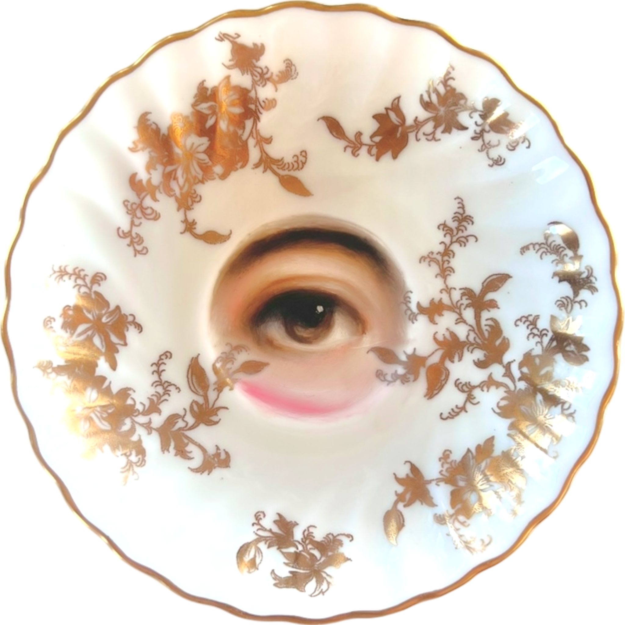 No. 2573 Lover's Eye Painting on a Mini English Gilt Floral Sprig Plate