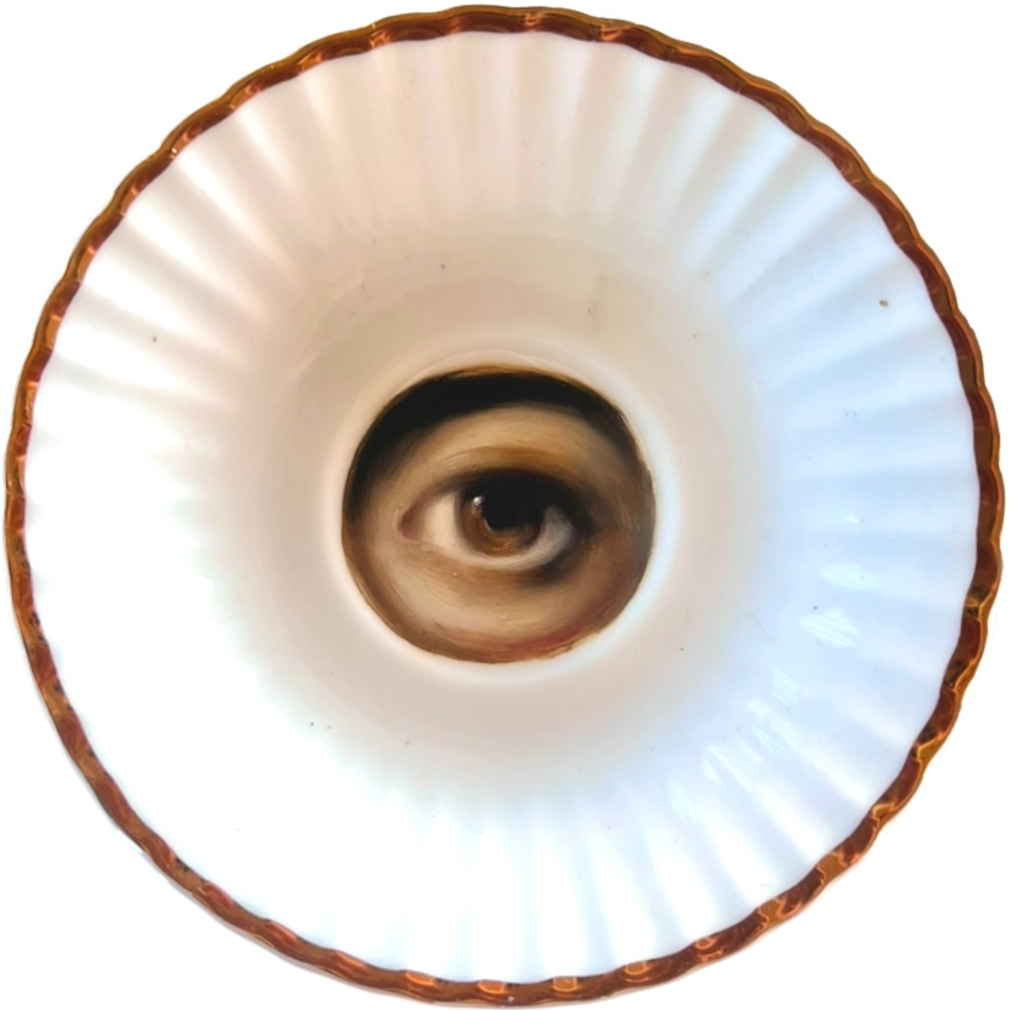 No. 2571 Lover's Eye Painting on a Mini White and Gilt Fluted Plate