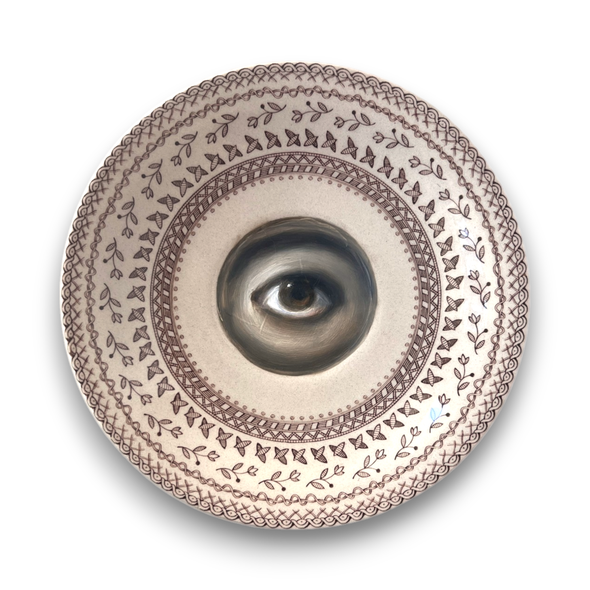 No. 3182 Lover's Eye Painting on an English Brown Transferware Plate