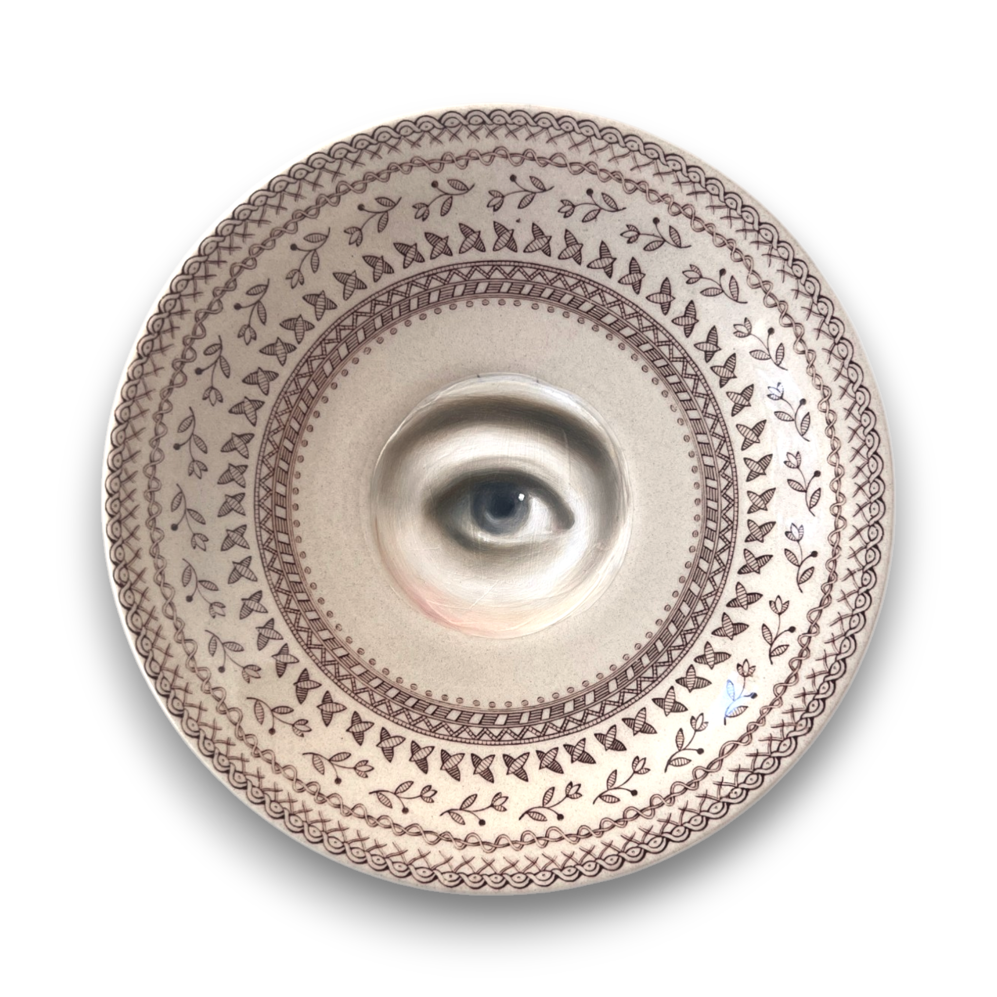 No. 3181 Lover's Eye Painting on an English Brown Transferware Plate