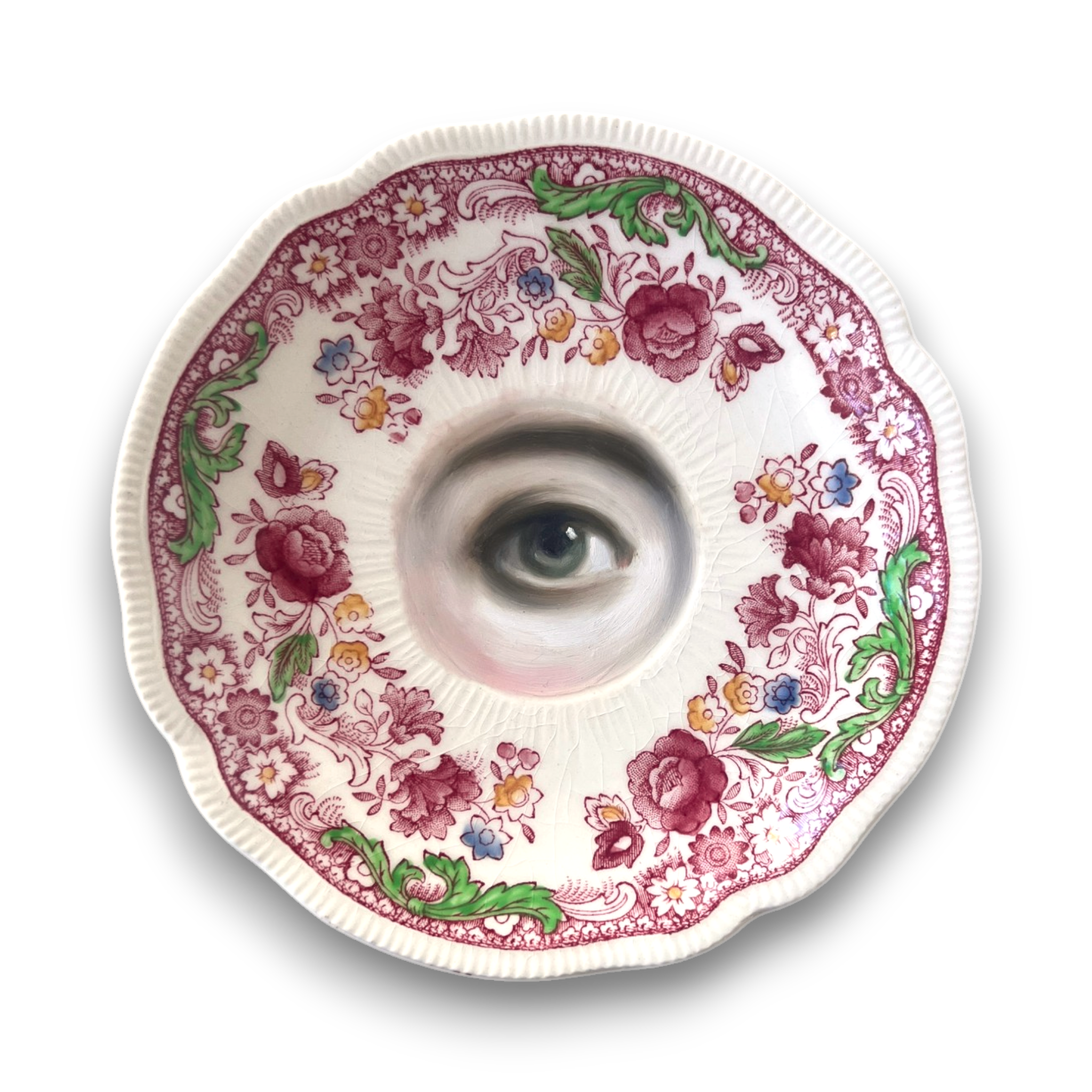 No. 3176 Lover's Eye Painting on an English "Dorchester" Transferware Plate