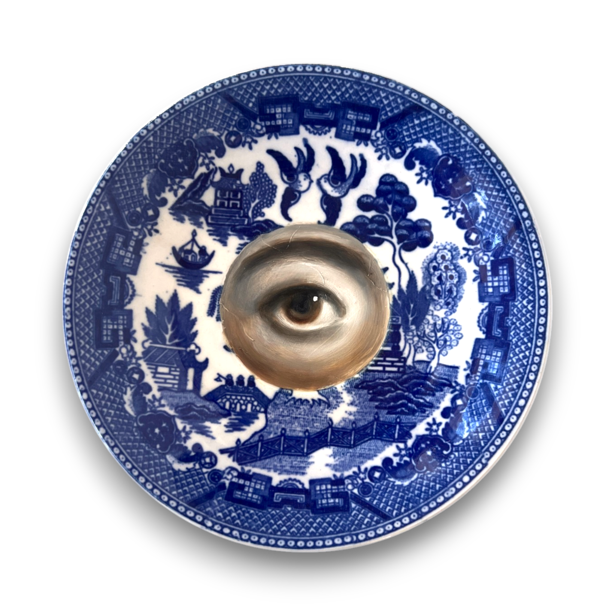 No. 3164 Lover's Eye Painting on a Chinoiserie Blue Willow Plate