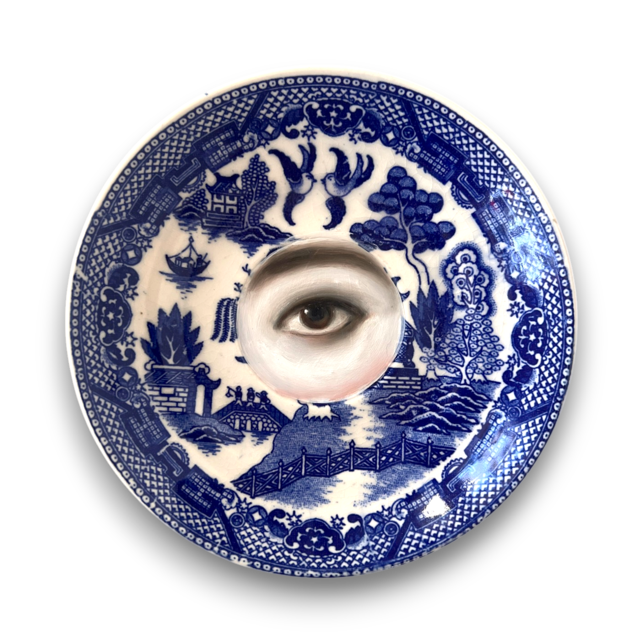 No. 3166 Lover's Eye Painting on a Chinoiserie Blue Willow Plate