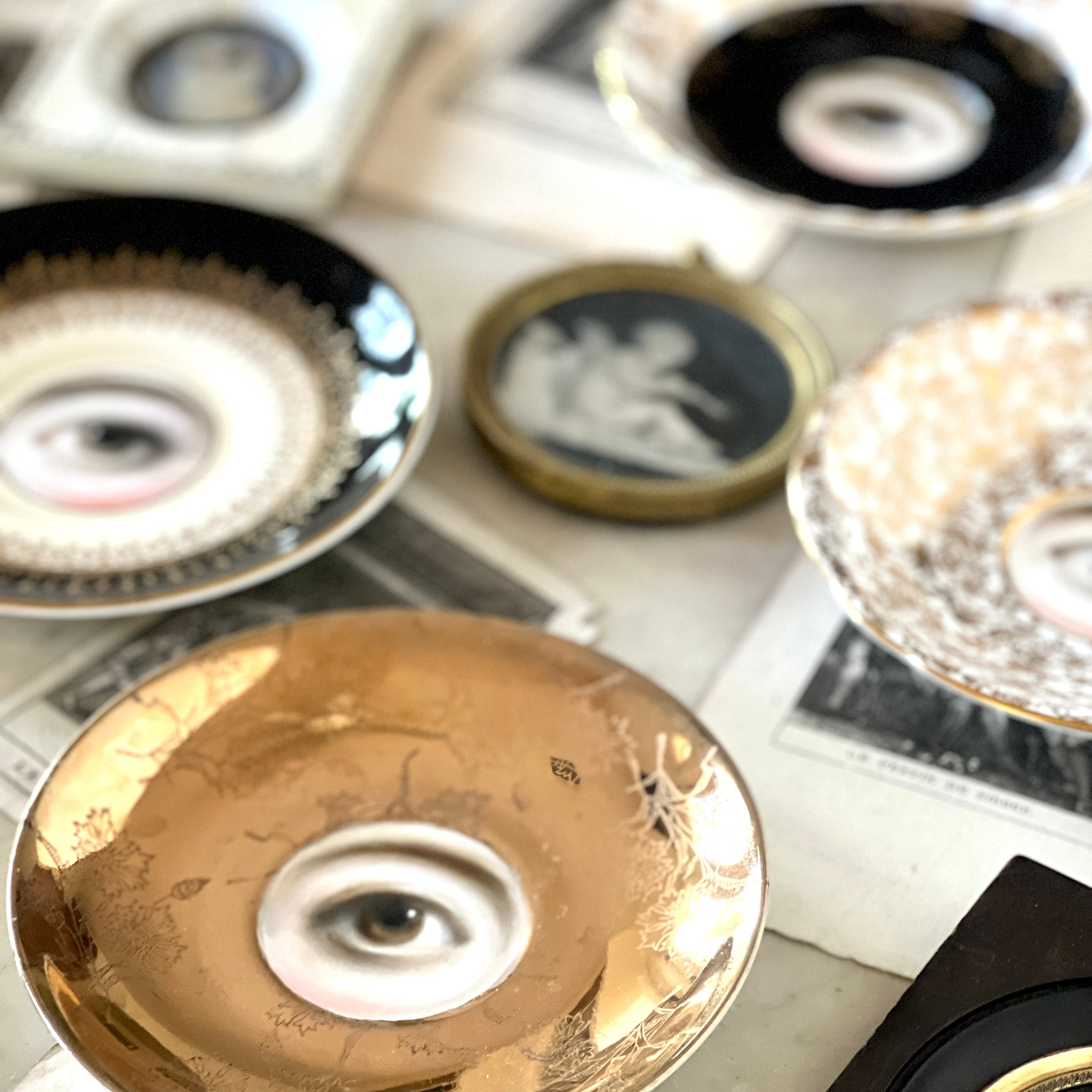 No. 3028 Lover's Eye Painting on a Botanical Gold Luster Plate