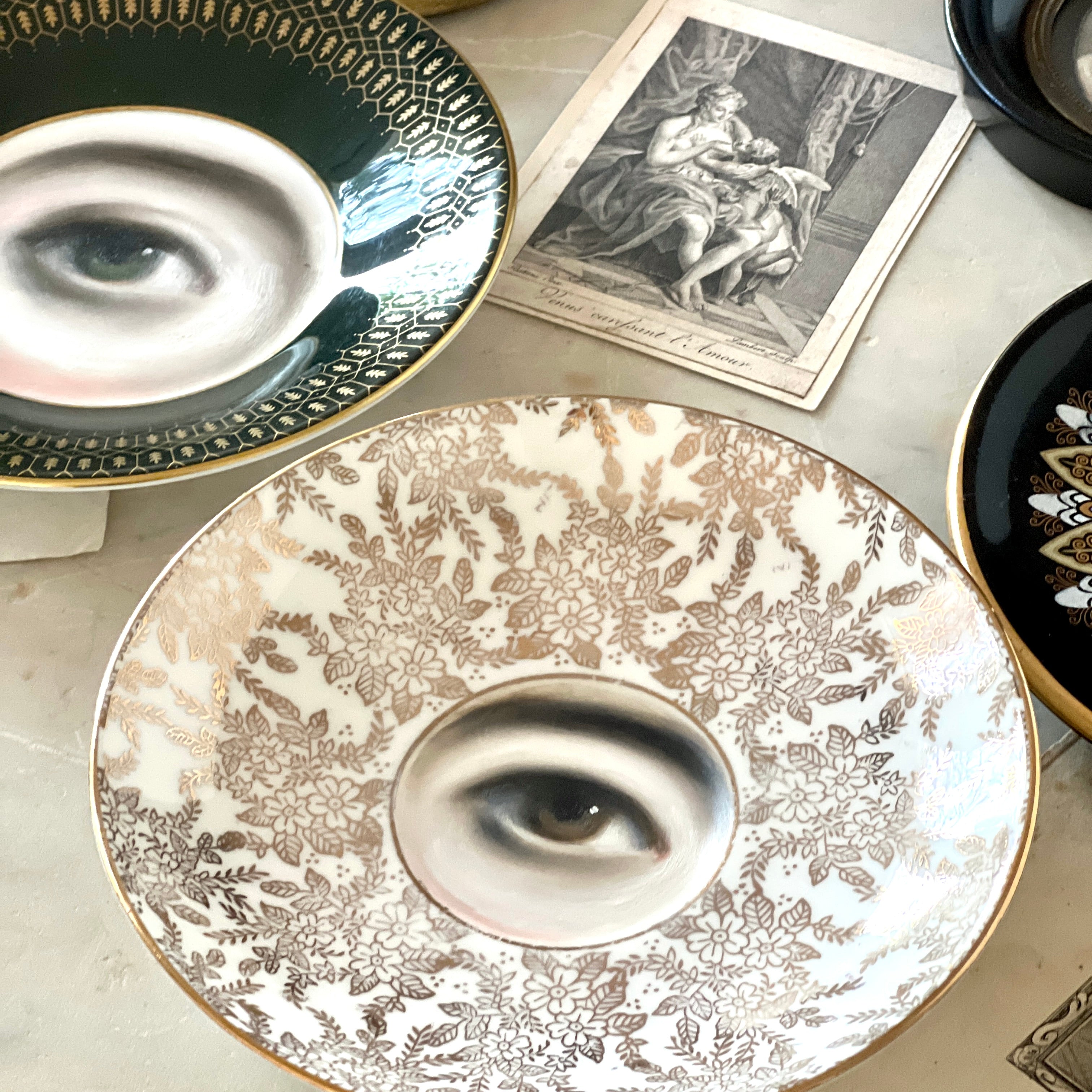 No. 3039 Lover's Eye Painting on a Gilt Botanical Plate