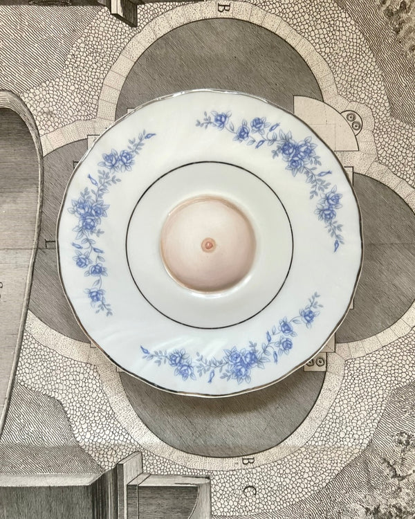 Lover's Breast Painting on a Blue Floral Plate