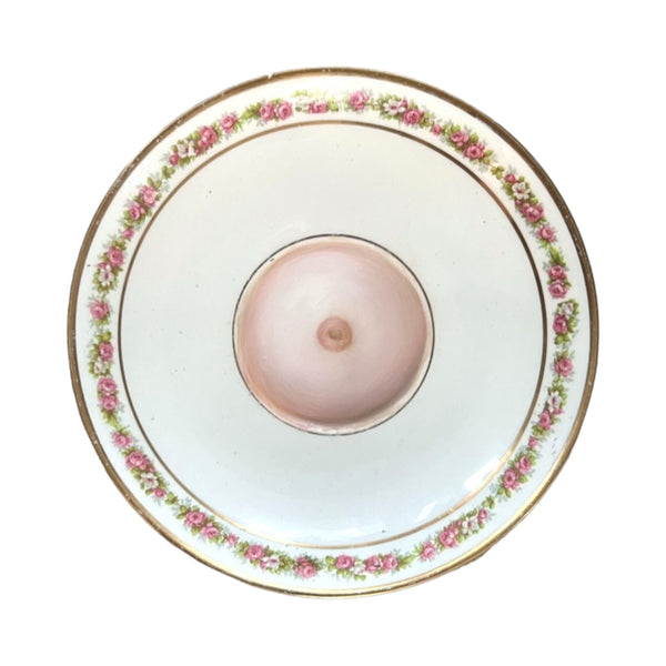 Lover's Breast Painting on a English Floral and Gilt Plate