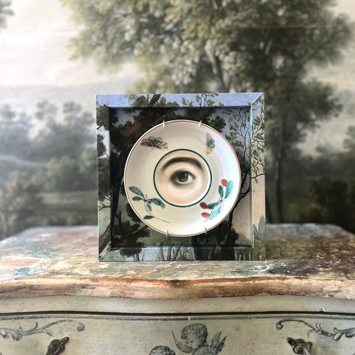 No. 3202 Lover's Eye Painting on a Mottahedeh Chinoiserie Plate