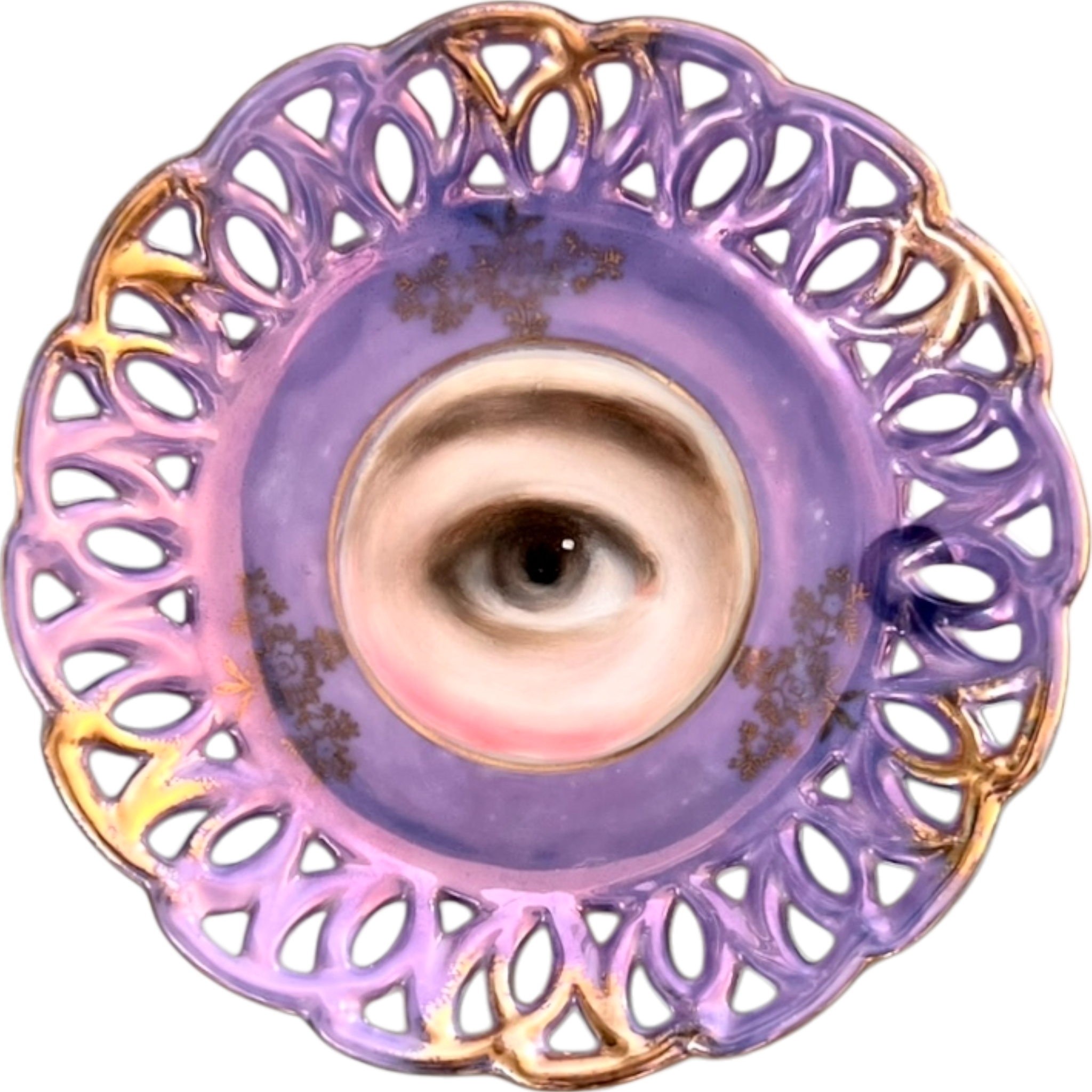 No. 2588 Lover's Eye Painting on a Mini Violet Iridescent Plate