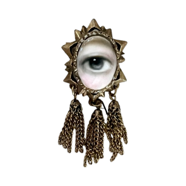 Lover's Eye Gold Brooch with Tassels