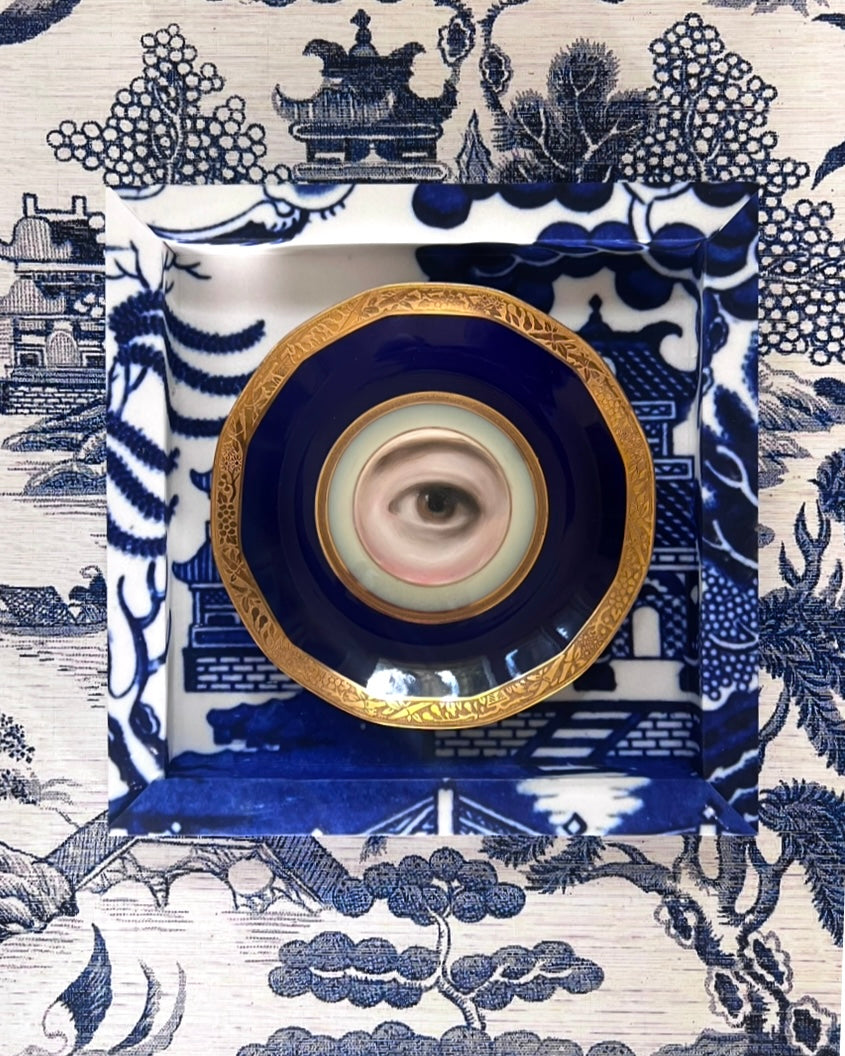 No. 2618 Lover's Eye Painting on a Cobalt and Gilt French Limoges Plate