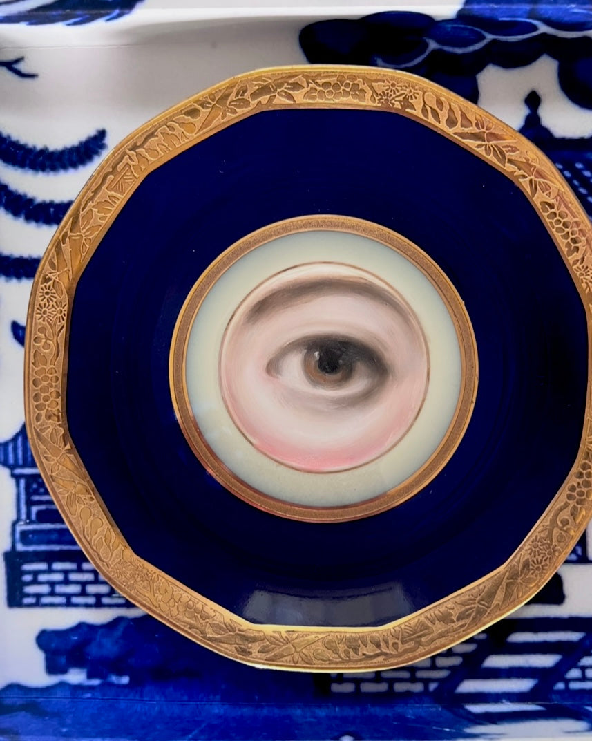 No. 2618 Lover's Eye Painting on a Cobalt and Gilt French Limoges Plate