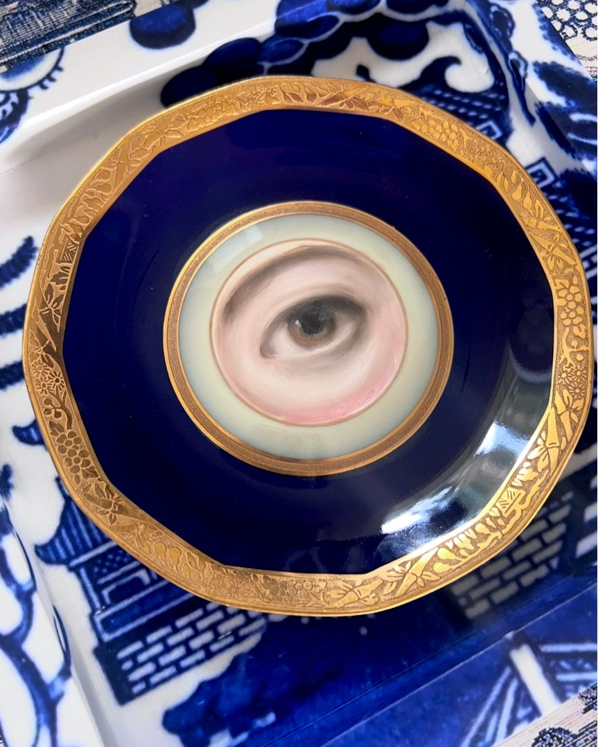 No. 2618 Lover's Eye Painting on a Cobalt and Gilt French Limoges Plate