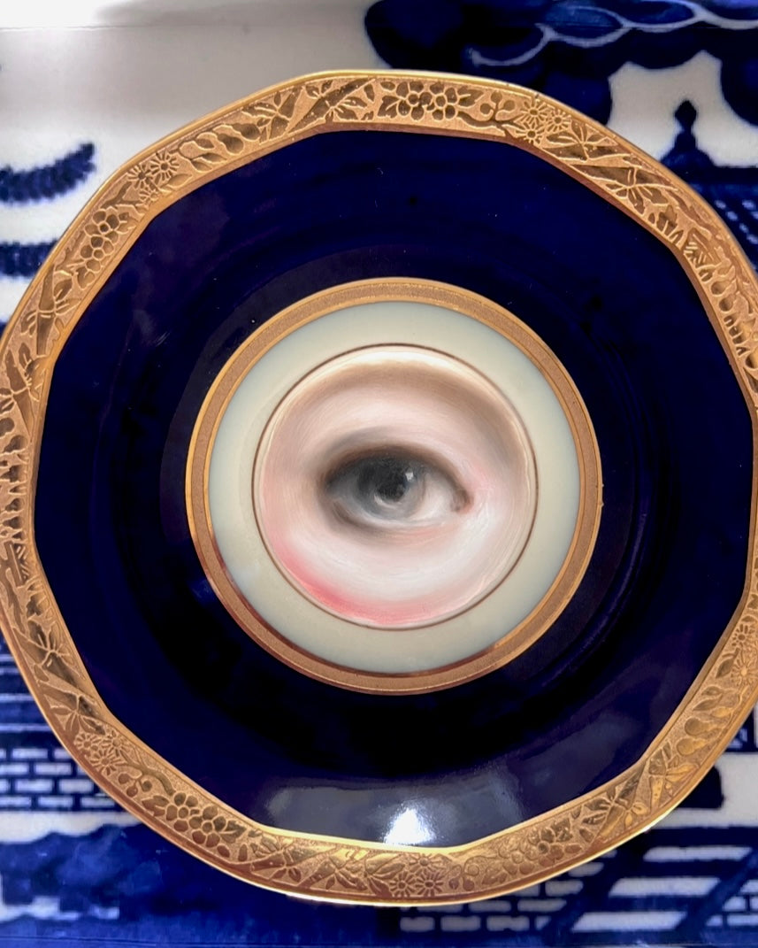 No. 2619 Lover's Eye Painting on a Cobalt and Gilt French Limoges Plate