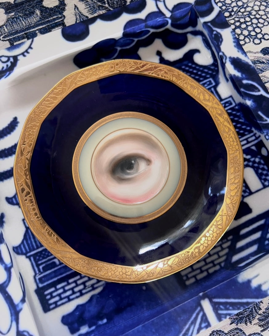 No. 2619 Lover's Eye Painting on a Cobalt and Gilt French Limoges Plate