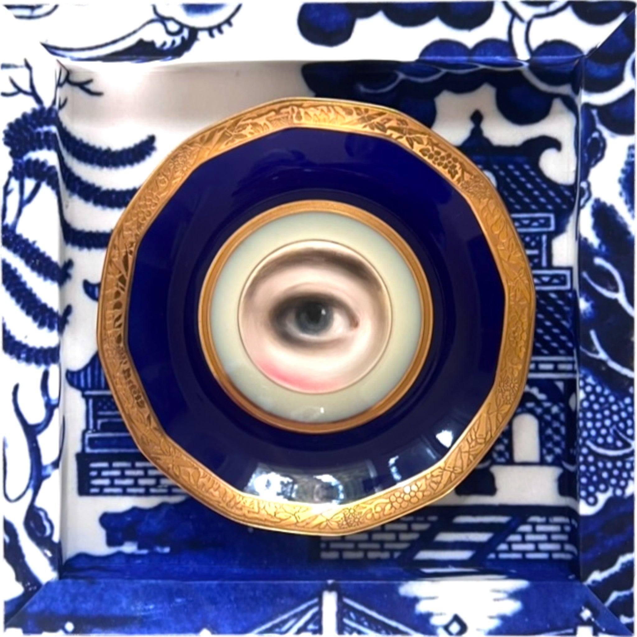 No. 2620 Lover's Eye Painting on a Cobalt and Gilt French Limoges Plate