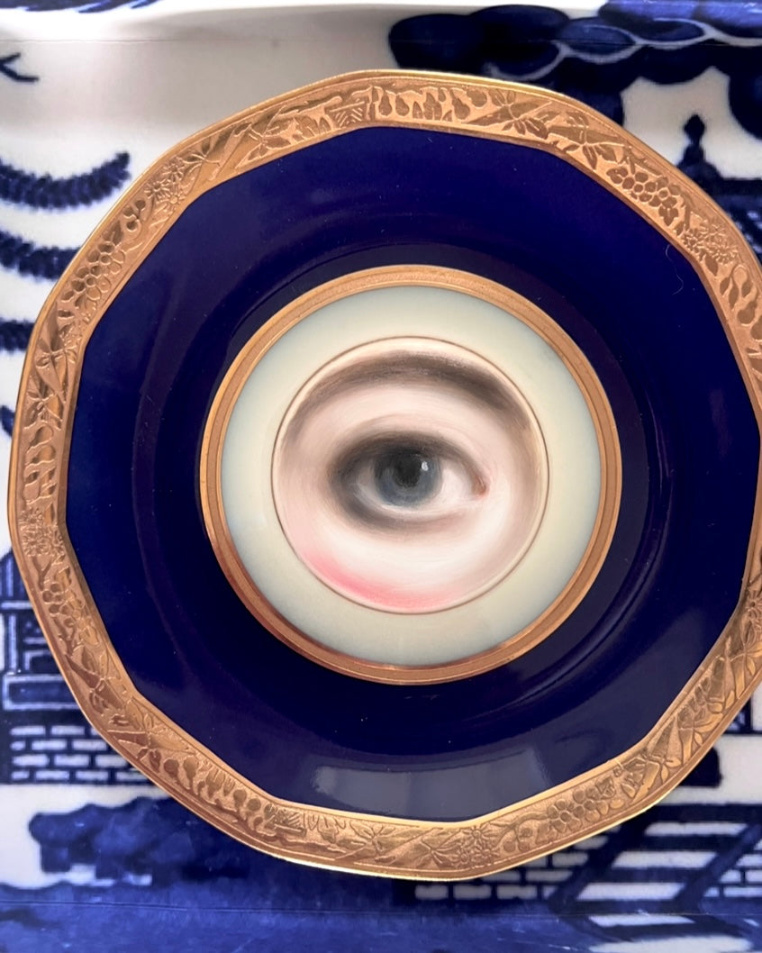 No. 2620 Lover's Eye Painting on a Cobalt and Gilt French Limoges Plate