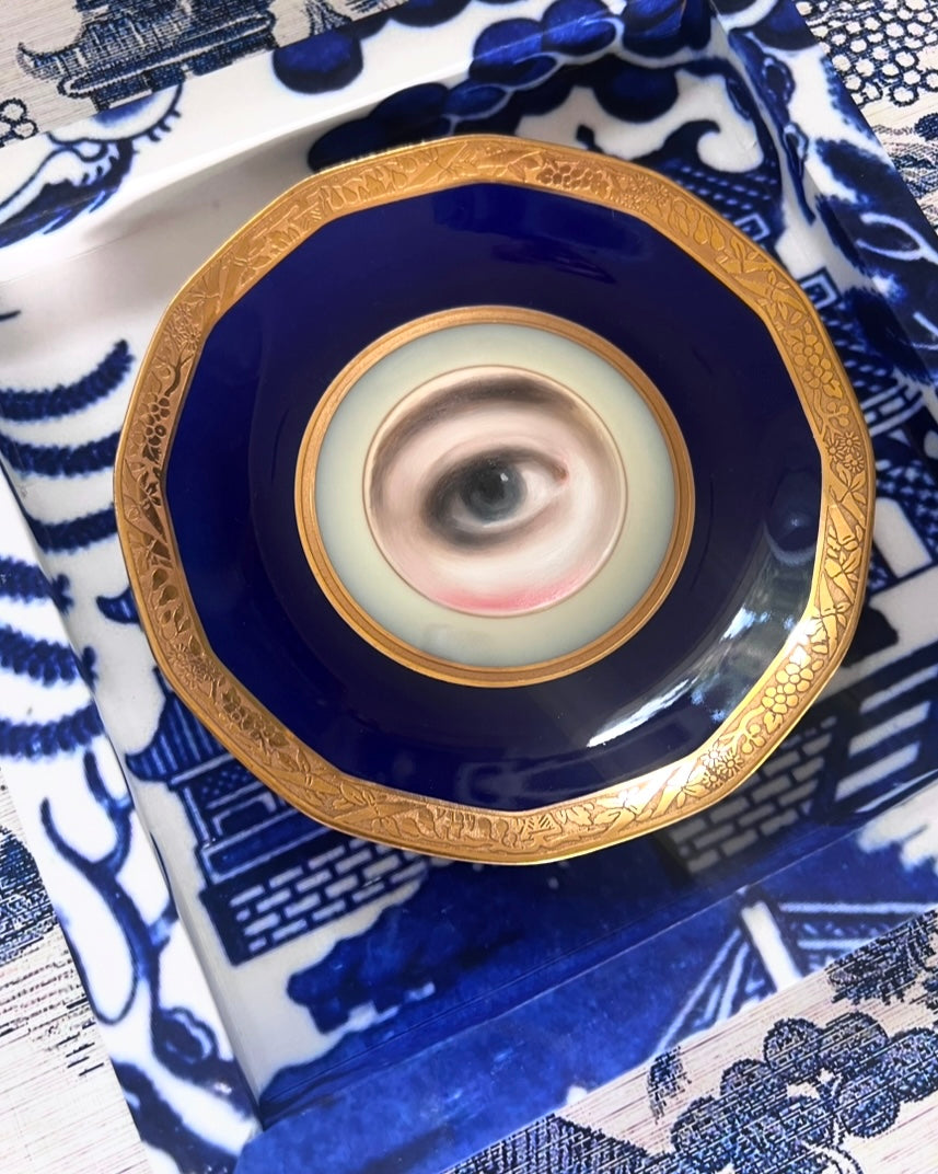 No. 2620 Lover's Eye Painting on a Cobalt and Gilt French Limoges Plate