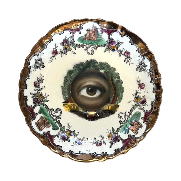 Lover's Eye Painting on an English Leeds Copper Luster Plate