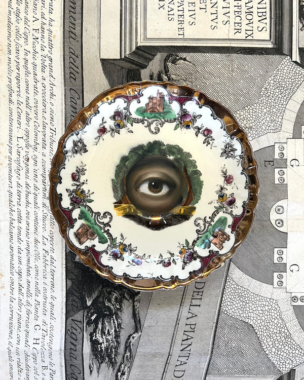 Lover's Eye Painting on an English Leeds Copper Luster Plate