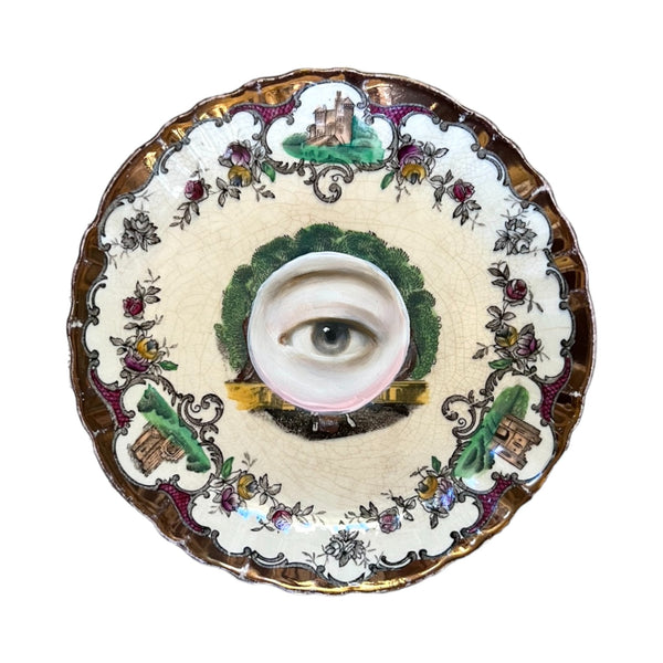 Lover's Eye Painting on an English Leeds Copper Luster Plate