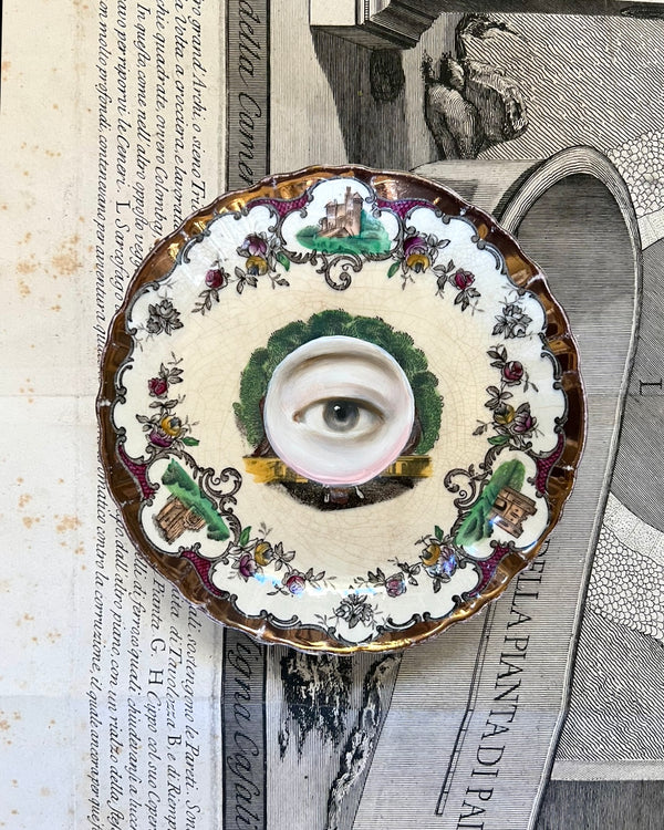Lover's Eye Painting on an English Leeds Copper Luster Plate