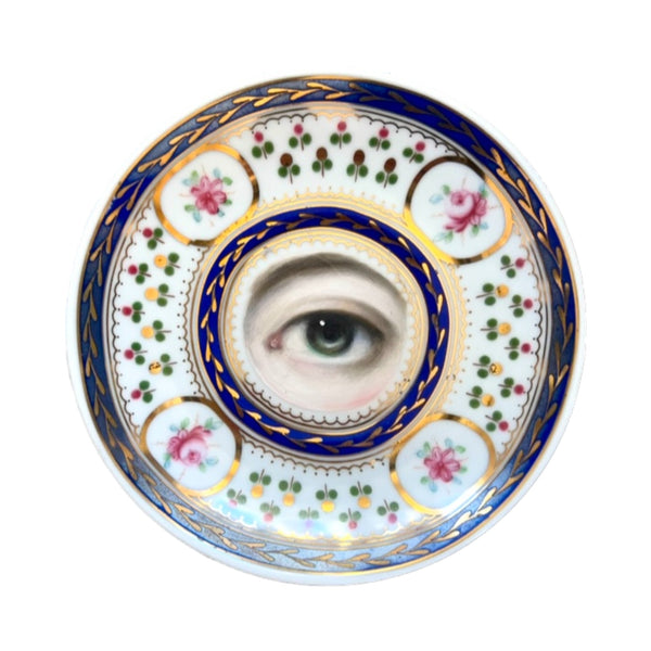 Lover's Eye Paintings on a Blue, Gold, and Floral Plate