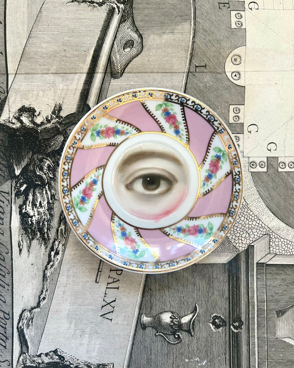 Reserved - Lover's Eye Paintings on a Pink and Floral Plate