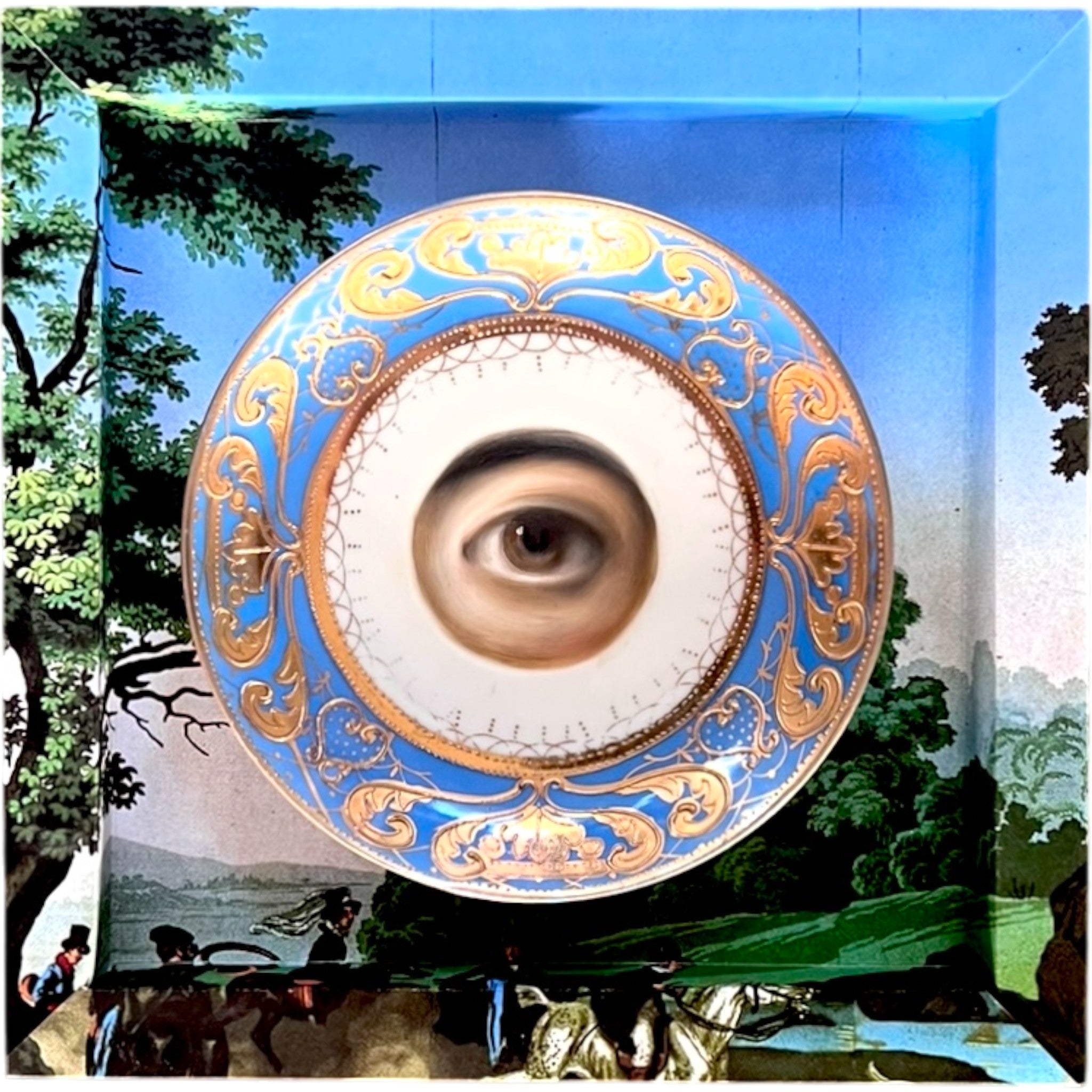 No. 2633 Lover's Eye Painting on a Blue Gilt Plate