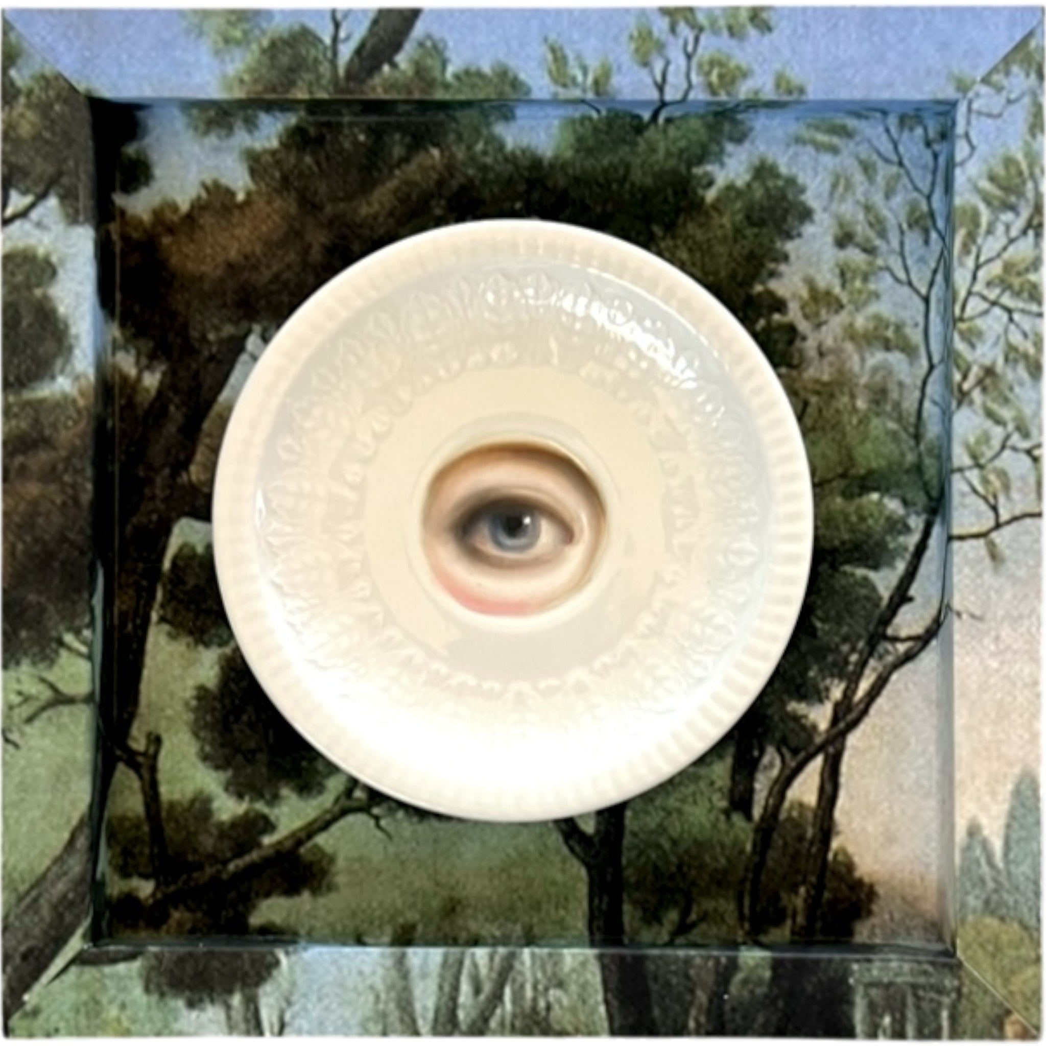 No. 2638 Lover's Eye Painting on a White Foliate Plate